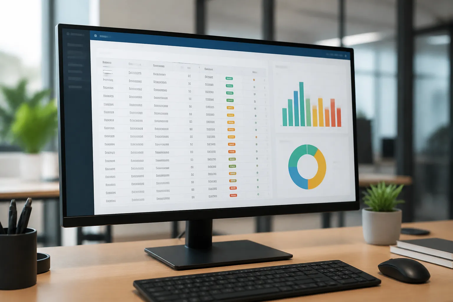 Écran affichant un tableau de suivi de stock et de commandes avec indicateurs colorés