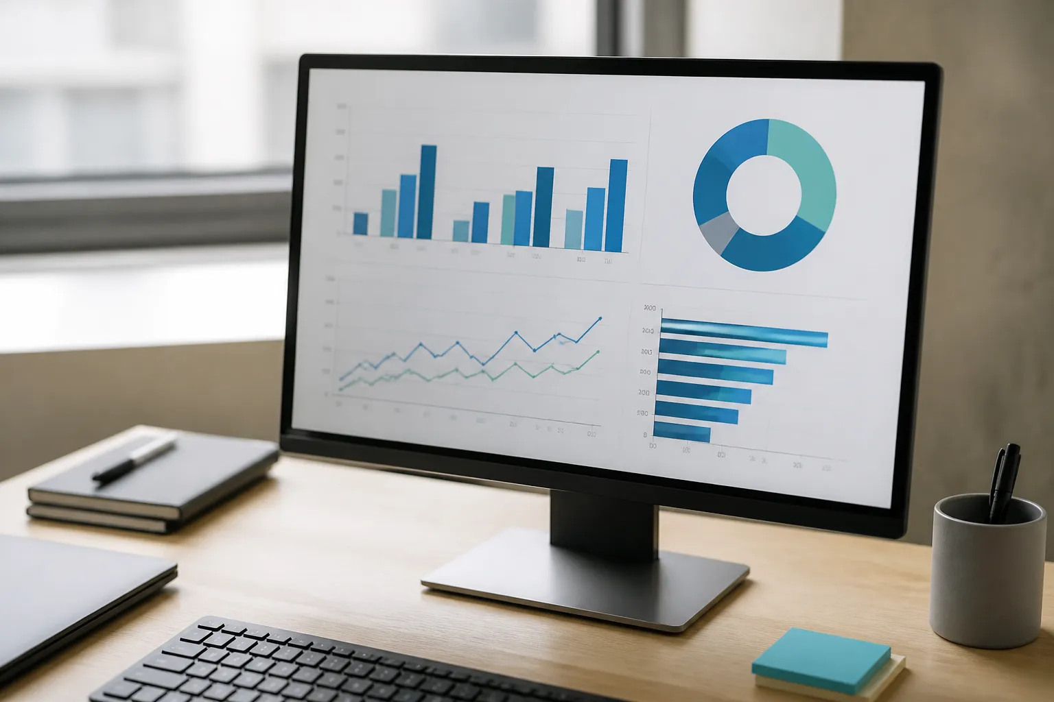 Écran affichant un état des lieux de données d’entreprise sous forme de graphiques simples