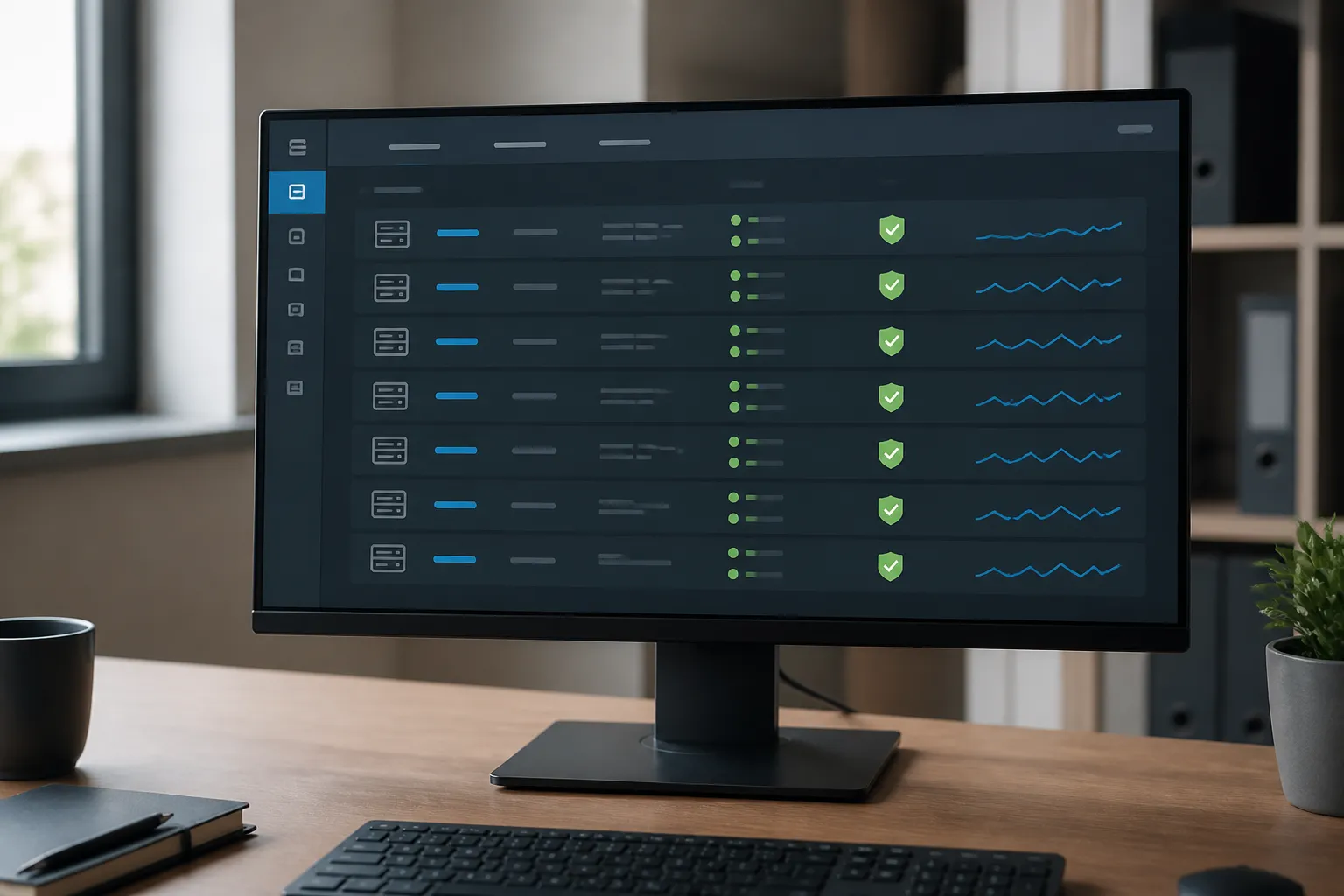 Écran affichant un tableau de configuration de serveur ou d’hébergement avec indicateurs de sécurité
