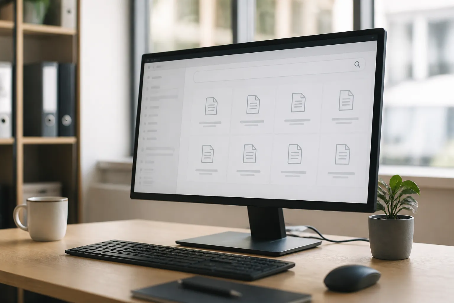 Écran affichant une interface de recherche documentaire connectée à une base de documents internes